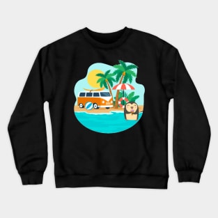 Penguin in Summer on The Beach with Ice Cream Crewneck Sweatshirt